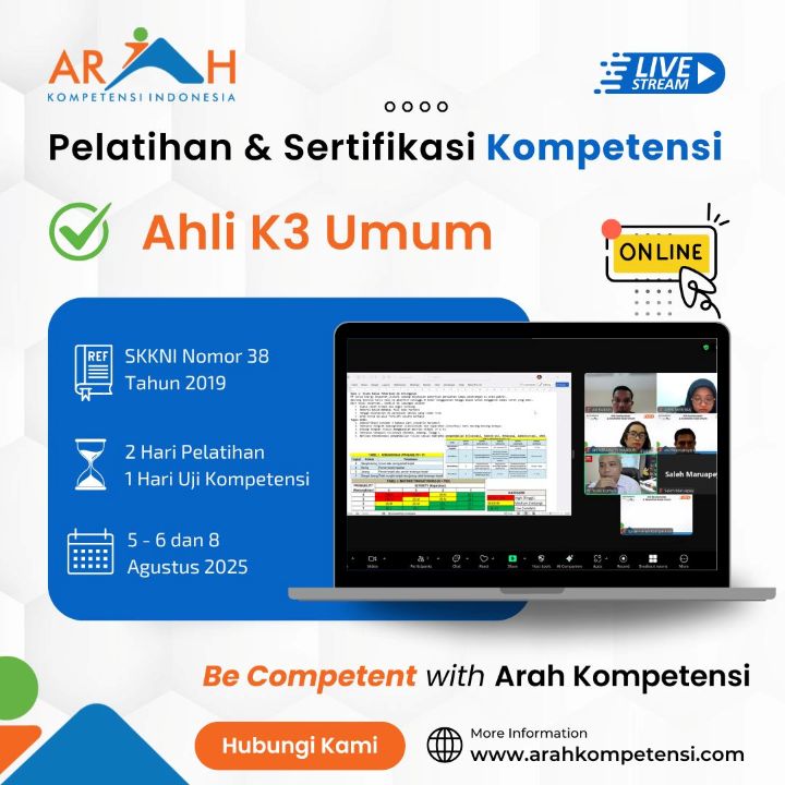Kelas Online Pelatihan Ahli K3 Umum Bersertifikasi BNSP Agustus 2025
